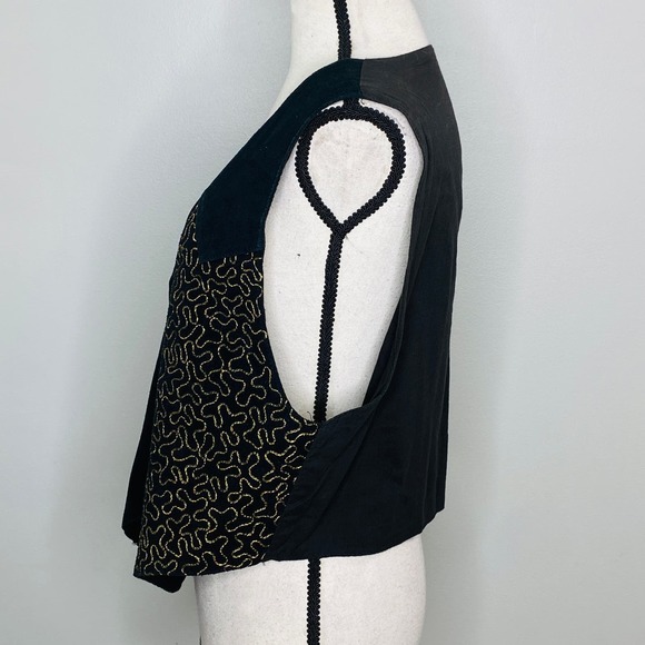 Vintage Gold Embroidered Black Suede Vest Womens Large Maximalist Rodeo Festival - Picture 5 of 12